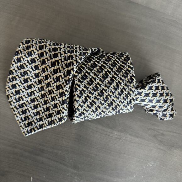 Vintage Stefano Ricci 100% Silk Tie Geometric Black Gold Italy Textured Weave - Picture 5 of 11